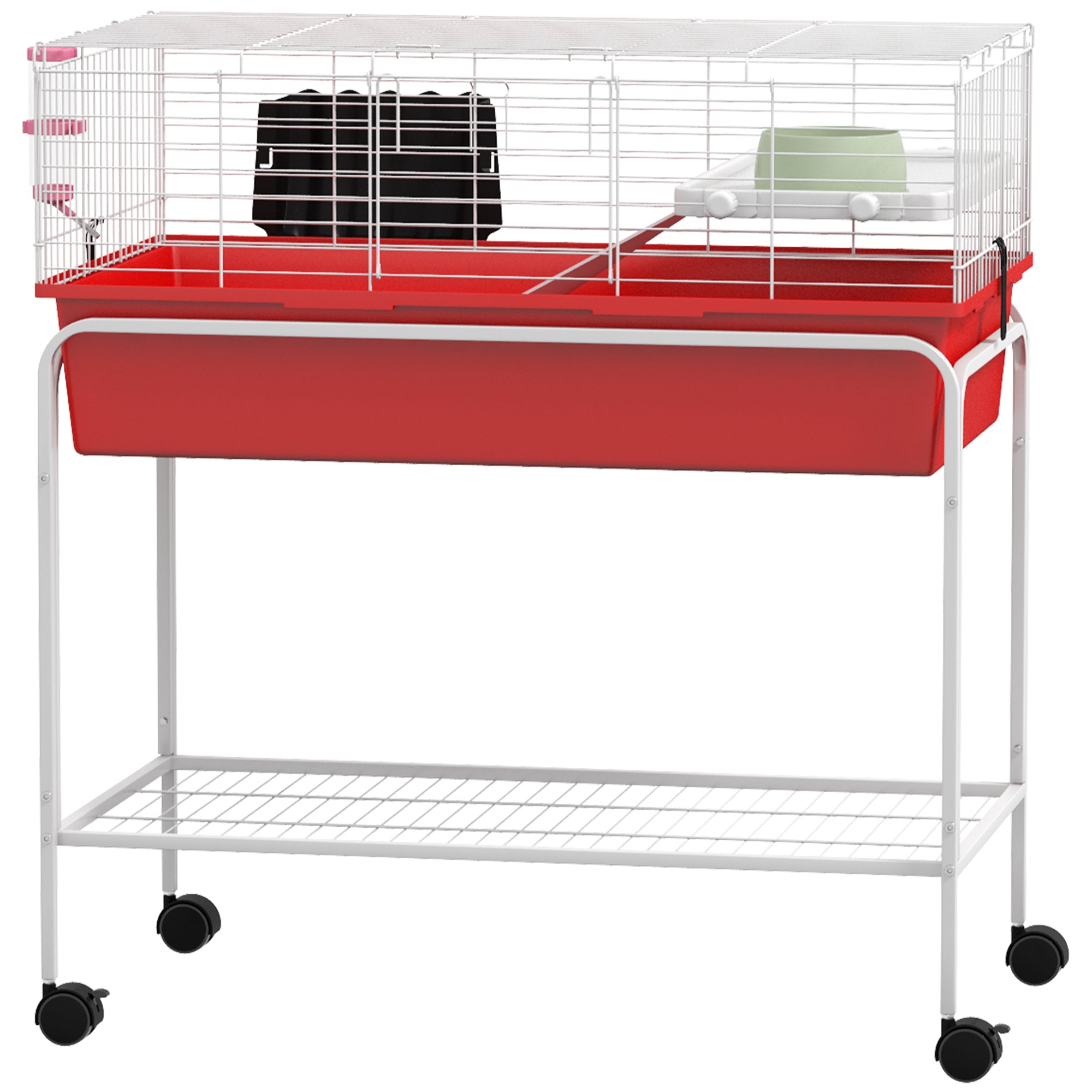 Two-Story Small Animal Cage Removable from Stand, Pet Habitat with Shelf & Wheels, 33" x 18.5" x 35", Red