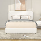 Liv Queen Size 2-Drawer Storage Bed Frame with Curved Tufted Headboard, Patented Boucle Upholstered Platform Bed, Wooden Slat Support, No Box Spring Needed, Ivory