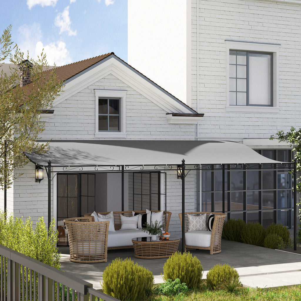 10' x 20' Wall-Mounted Outdoor Pergola Canopy, Metal Patio Canopy with Drainage Holes for Backyard Garden, Dark Gray