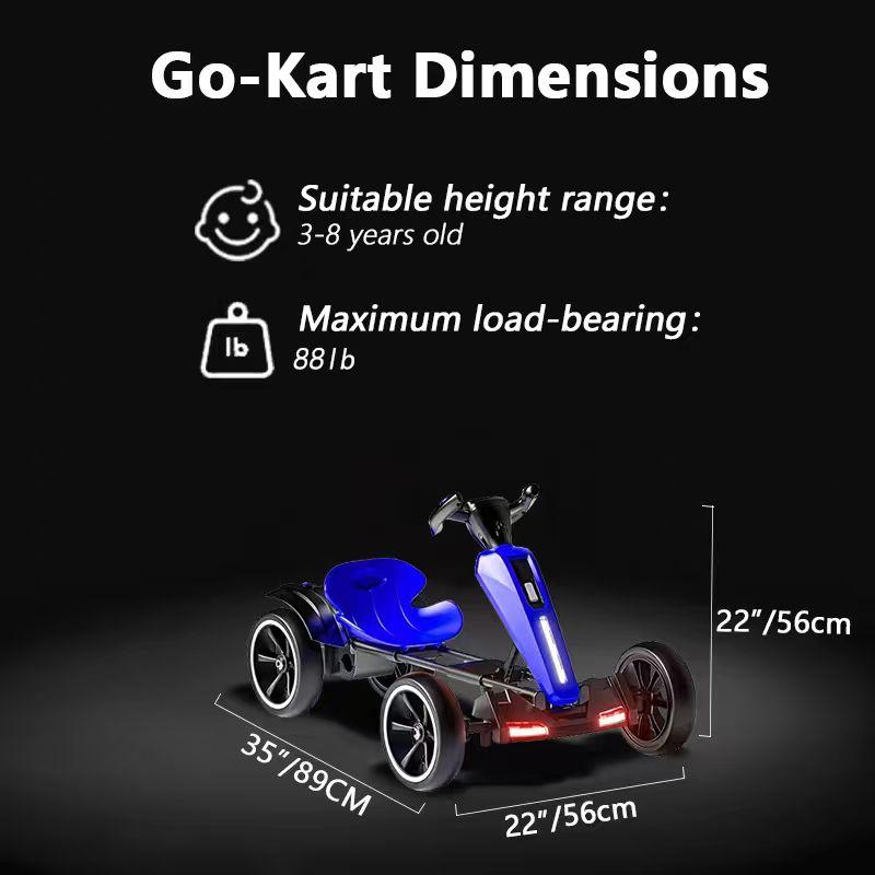 12V Electric Pedal Go-Kart for Kids with Adjustable High-Back Seat, Ride-On Truck with Music/Flashing Lights, 38'' L x 22.5'' W x 19.5'' H, Blue