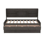 Classic Style Twin Size Wooden Captain Bed with Built-in Bookshelves, 3 Storage Drawers, and Trundle, 77.5" L x 88" W x 47" H, Antique Gray