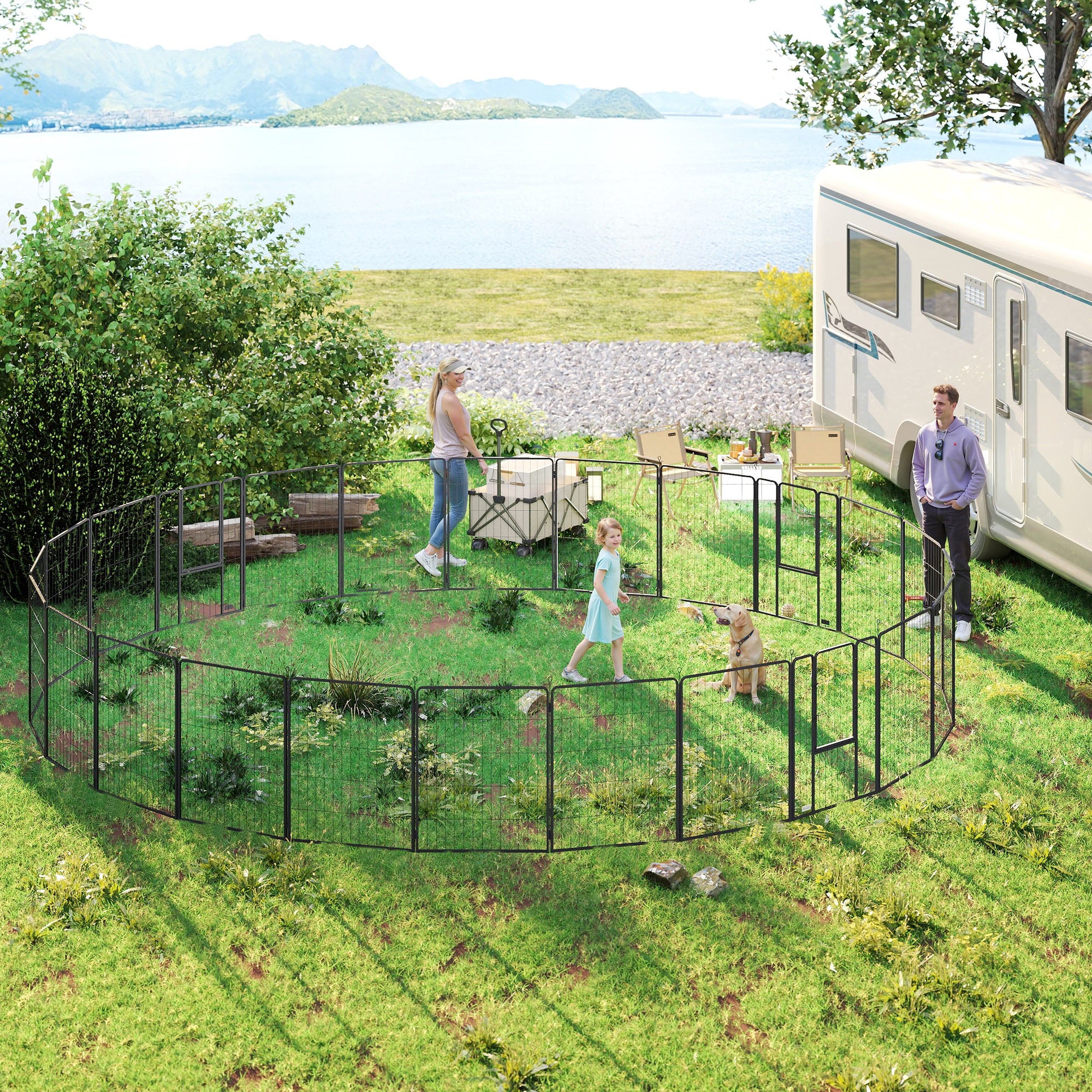 Dog Playpen for Indoor Outdoor, 24 Panels 39" H Puppy Playpen with Lockable Door, DIY Shape Pet Exercise Fence, Gray