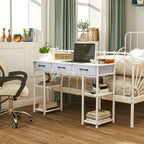 47" Small Computer Desk, Writing Desk with Fabric Drawers, Home Office Desk with Adjustable Shelves, White