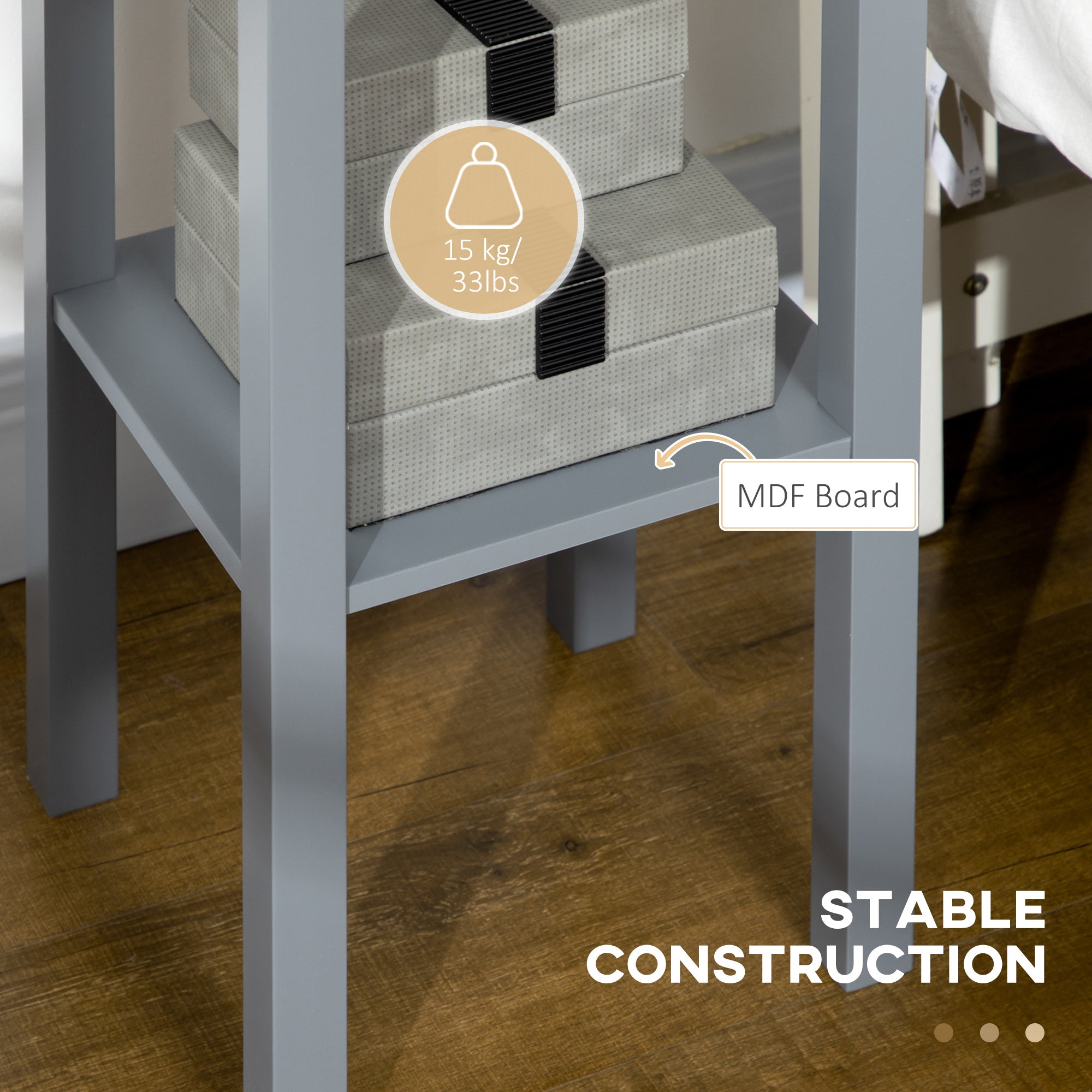 2-Tier Nightstand, Side Table with Drawer and Shelf for Living Room or Bedroom, Set of 2, Gray