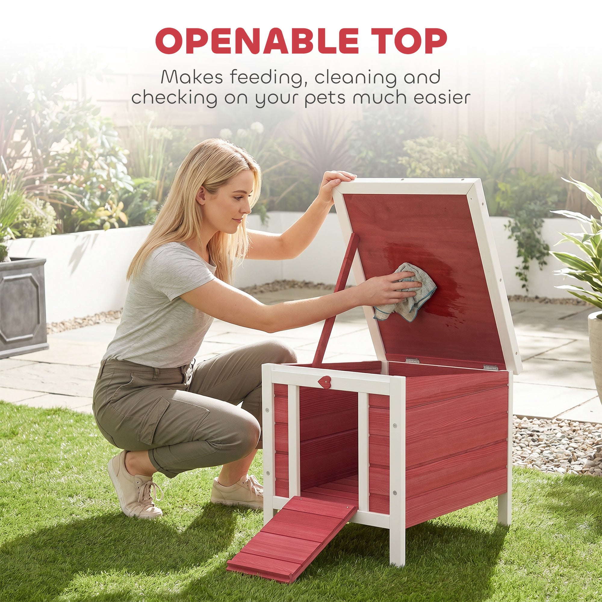 Small Wooden Rabbit Hutch Bunny Cage Guinea Pig Cage Duck House Dog House with Openable & Waterproof Roof, for Rabbits, Chickens, Ducks, Red
