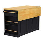 Kitchen Island with Internal Rack, Drop Leaf, Power Outlet, Rolling Cart with Adjustable Shelves and Drawers, 50" L x 29.5" W x 36.5" H, Black