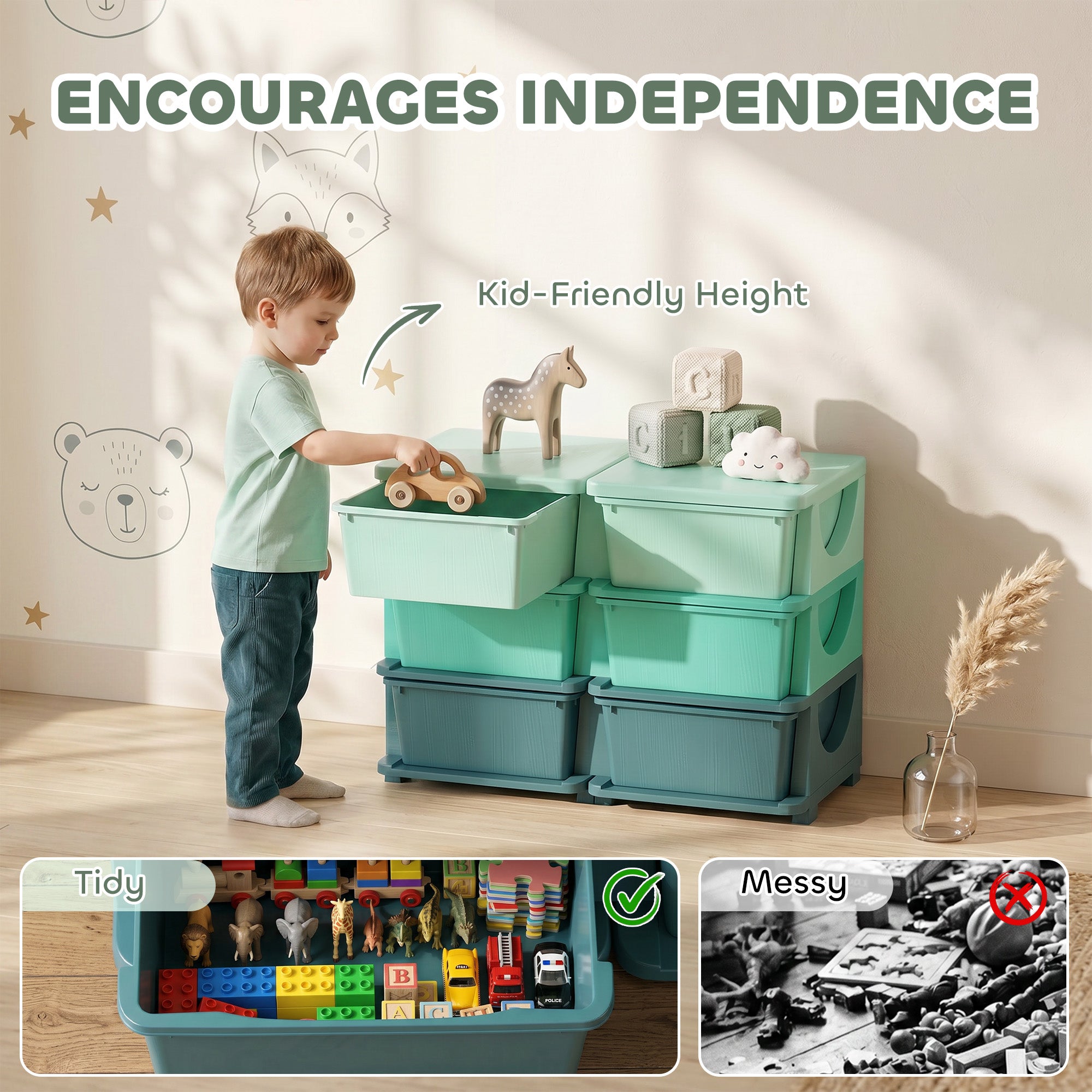3 Tier Kids Storage Organizer with 6 Drawers for Bedroom, Nursery, Kindergarten, Living Room, Boys and Girls, Green