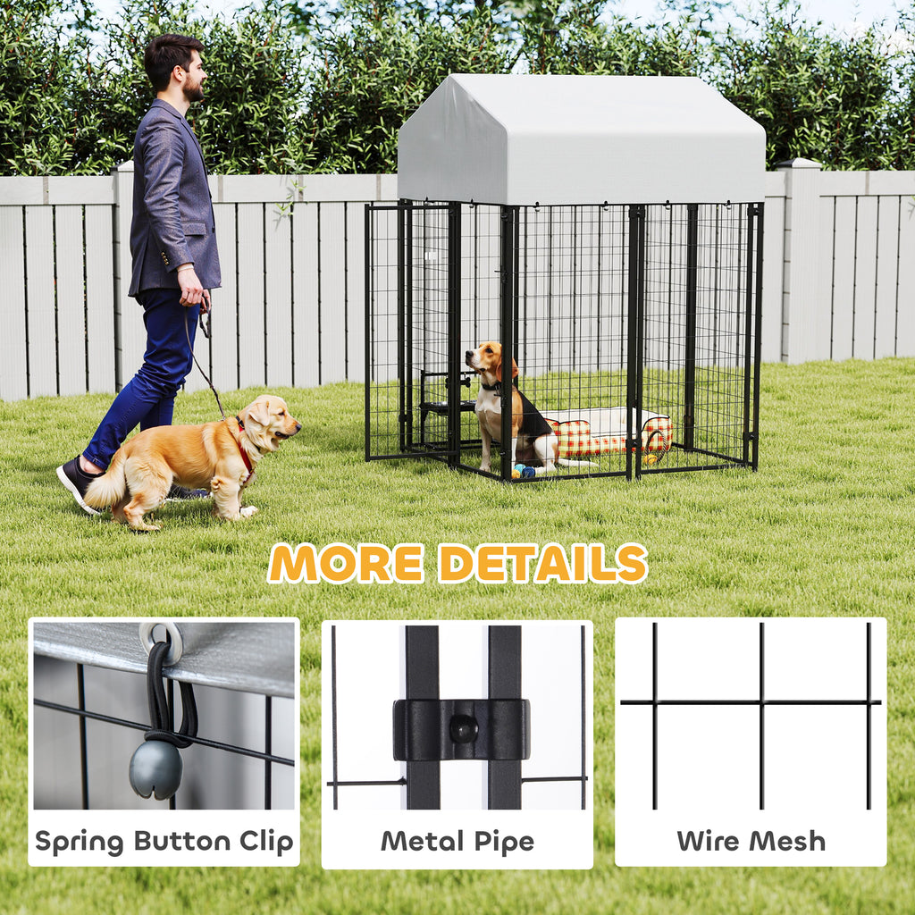 Outdoor Dog Kennel with Roof, 4' x 4' x 6' Heavy Duty Welded Wire Dog Playpen Enclosure with Escape-proof Lock