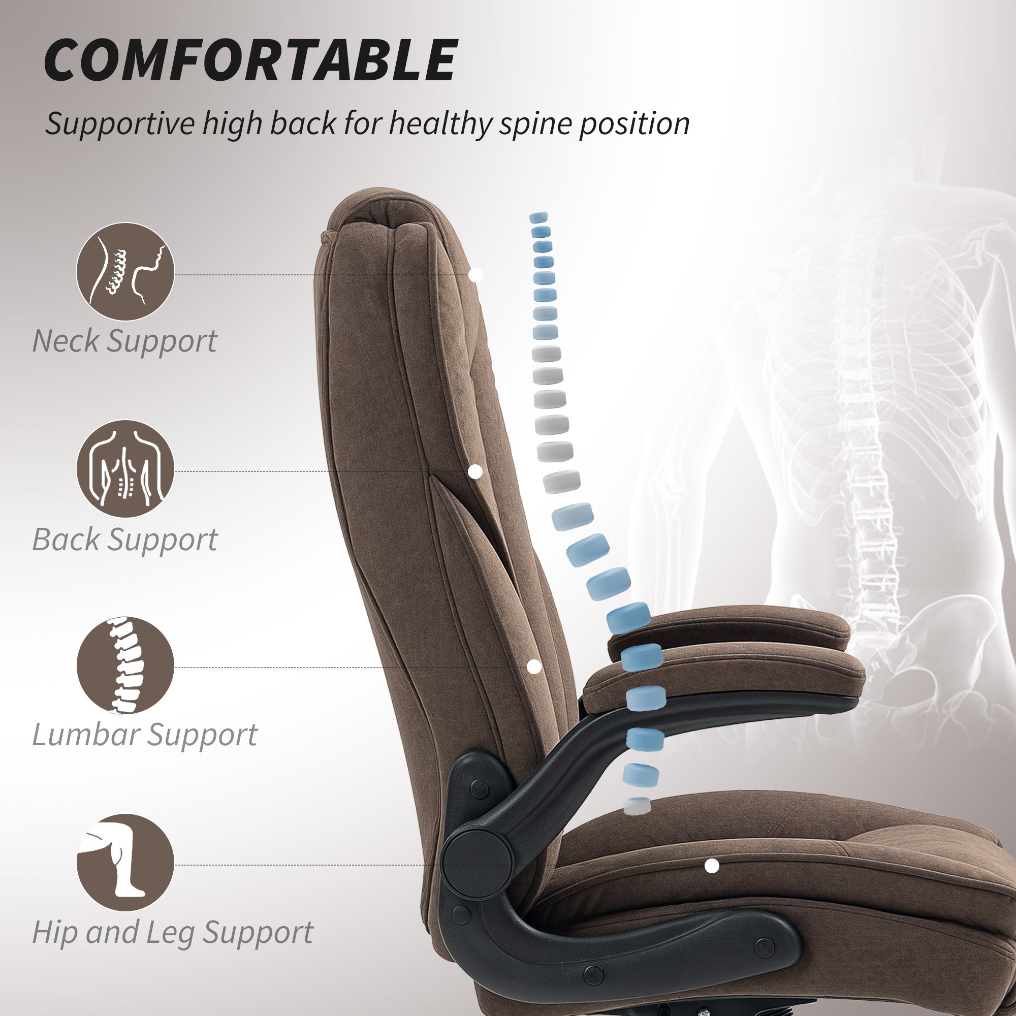 Executive Office Chair, Desk Chair with Flip-up Armrest, Diamond Fabric Computer Chair for Home Office, Dark Brown