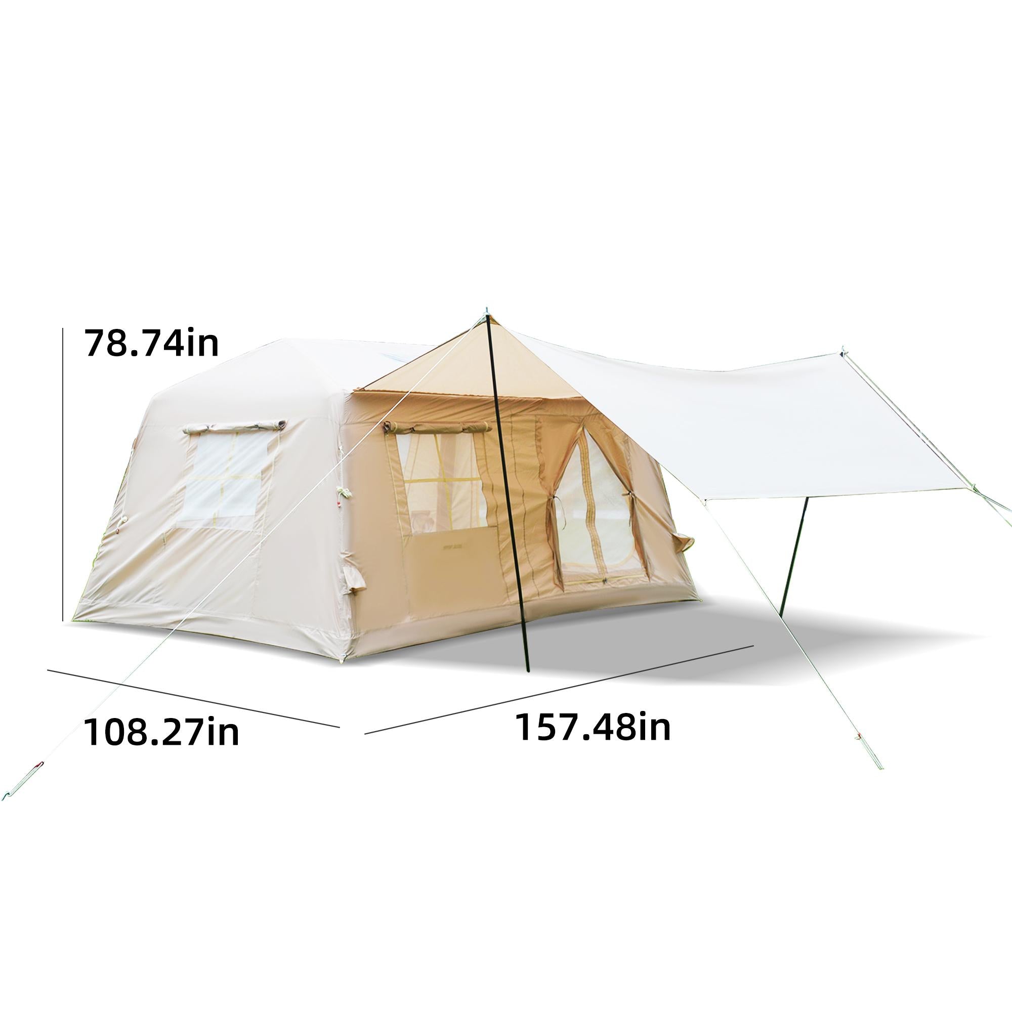 Modern Inflatable Camping Tent with Easy-Setup Blow-Up Design, 4-Season Family Tent for Family Trip, 157.5″ L x 108″ W x 78.5″ H, Beige