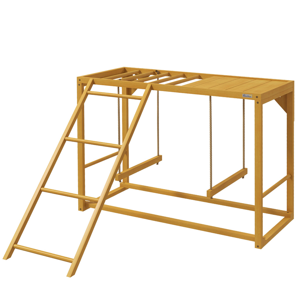 Wooden Chicken Activity Play w/ Swing Set, Chicken Coop Toy, Natural