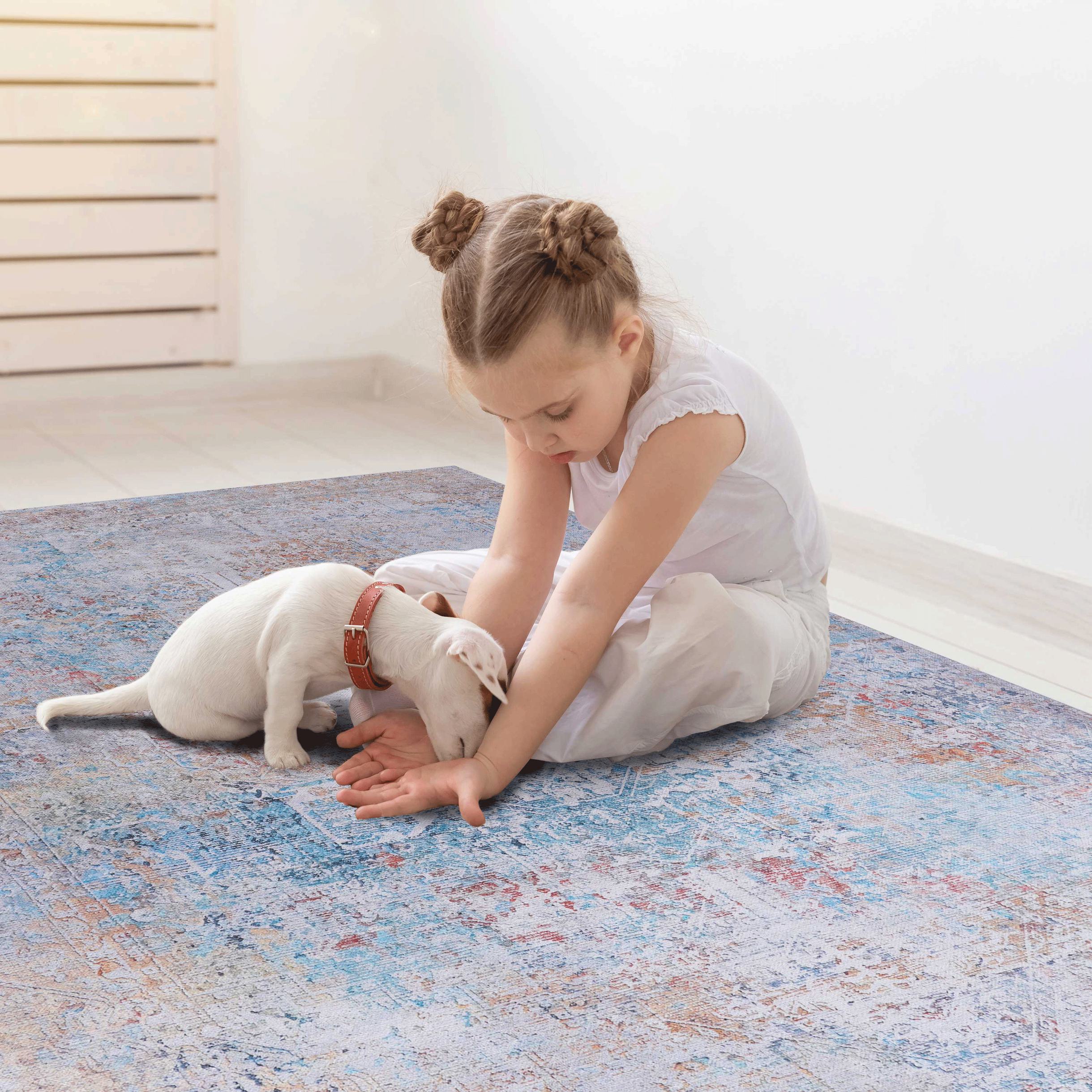 2x10 Low-Pile Non-Slip Non-Shedding Washable Area Rug, Kid and Pet Friendly, Foldable for Living Room, Bedroom, Dining Room, Multicolor