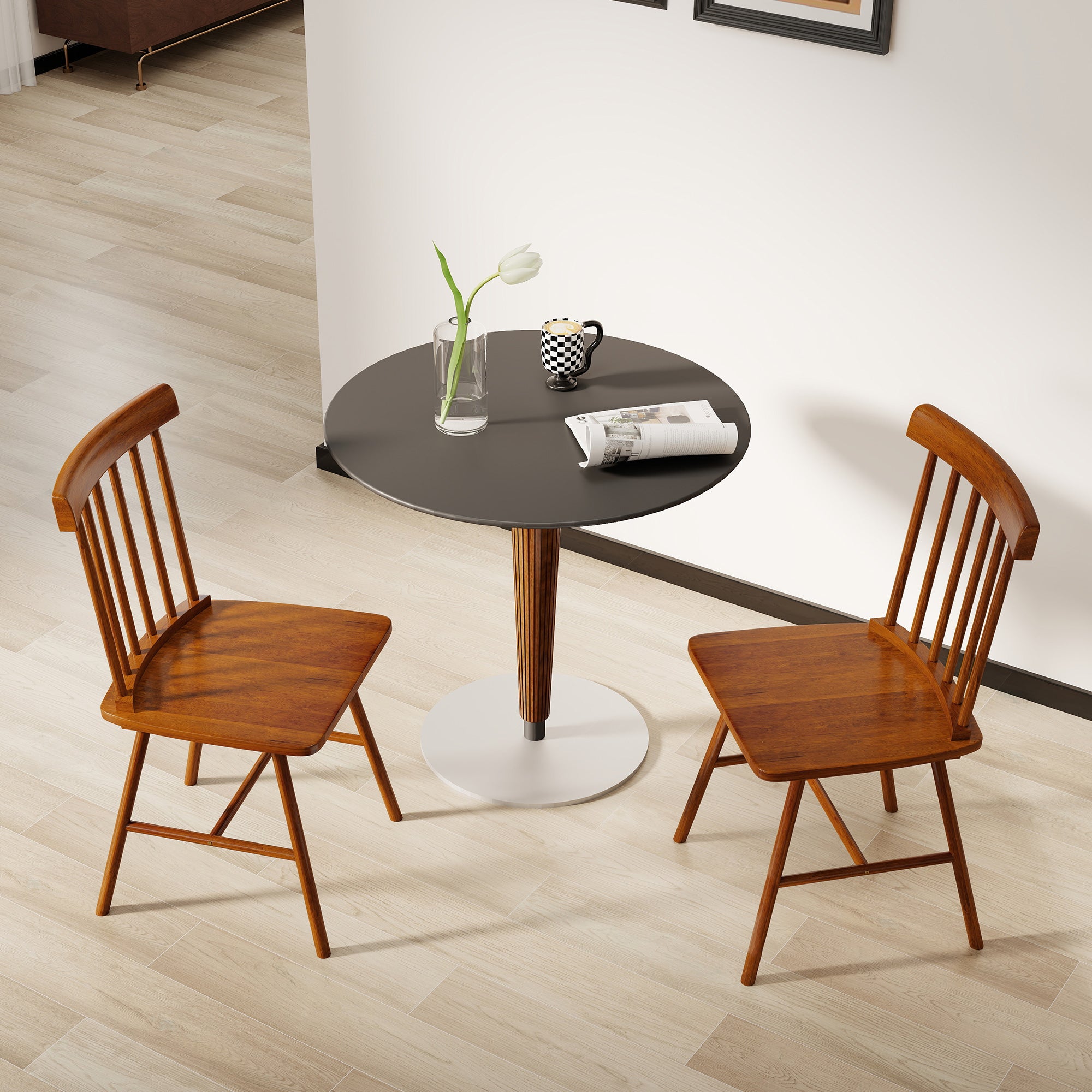 Dining Chairs Set of 2, Farmhouse Wood Kitchen Chairs with Rubber Wood Frame, Spindle Back for Dining Room, Light Brown