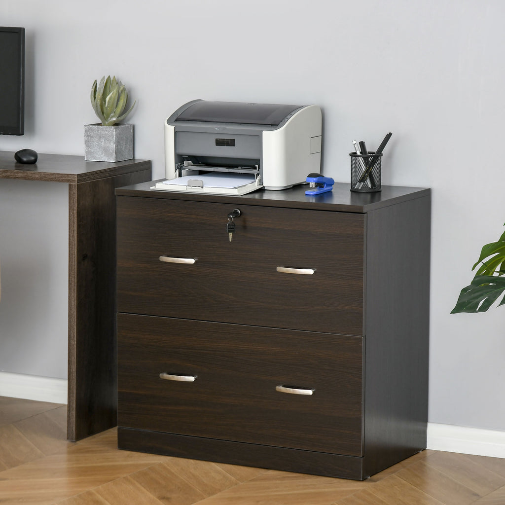 2-Drawer File Cabinet with Lock and Keys, Lateral Storage Filing Cabinet with Hanging Bar for Letter Size, Home Office, Walnut