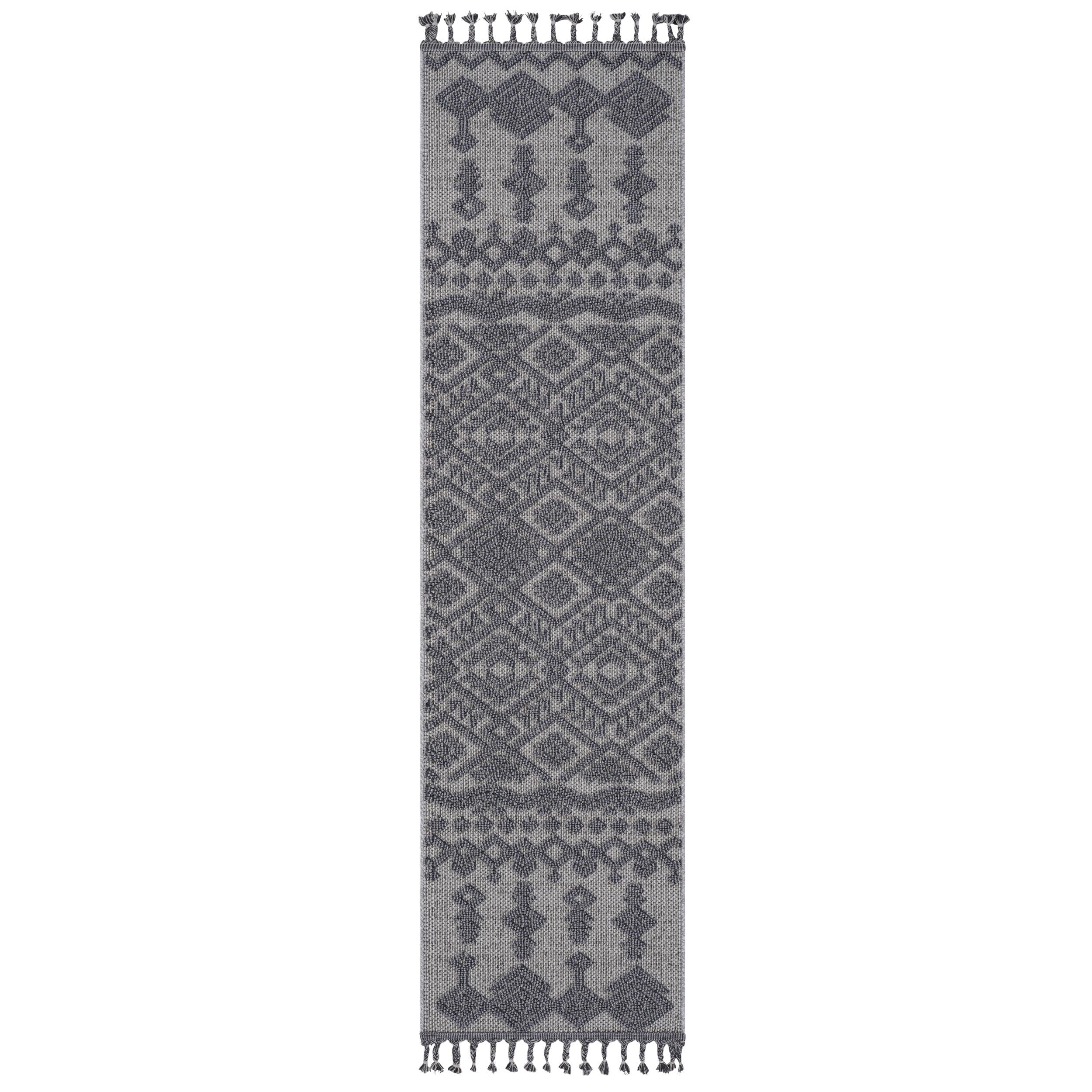 2x8 Indoor Outdoor Stain Resistant Area Rug with Easy Maintenance, Kid and Pet-Friendly Carpet, 96" L x 26" W x 0.3" H, White+Gray