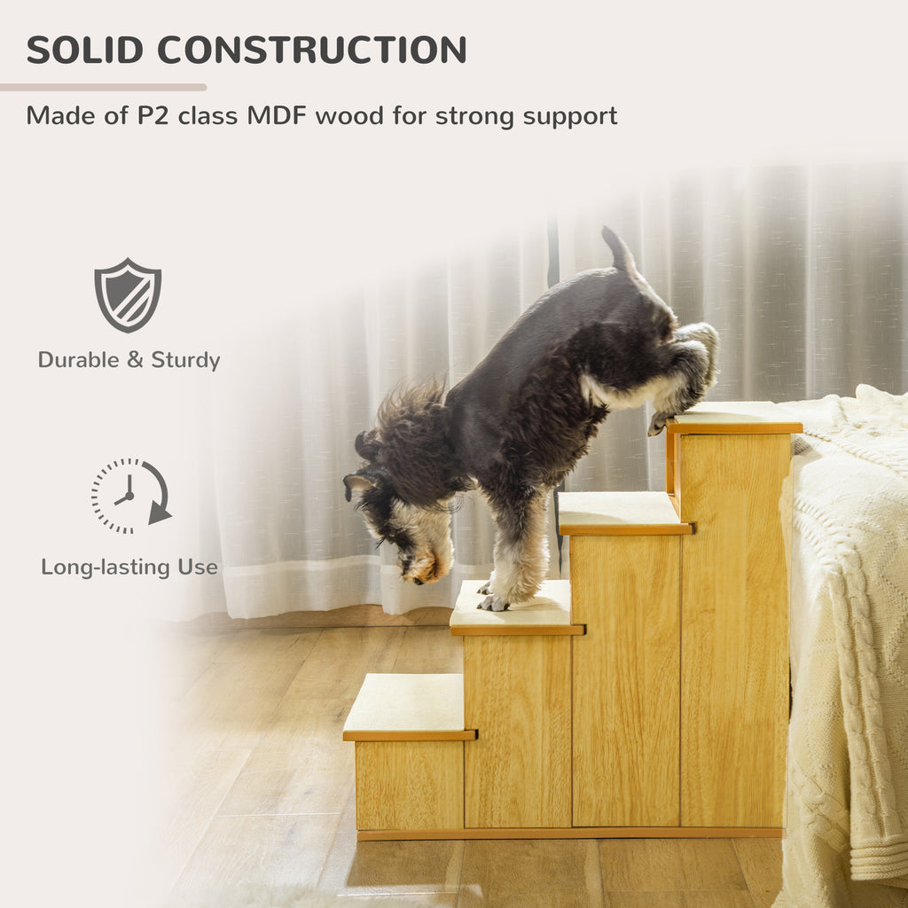 Pet Stairs, Small Pet Steps with Cushioned Removable Covering for Dogs and Cats Up To 22 lbs, Natural