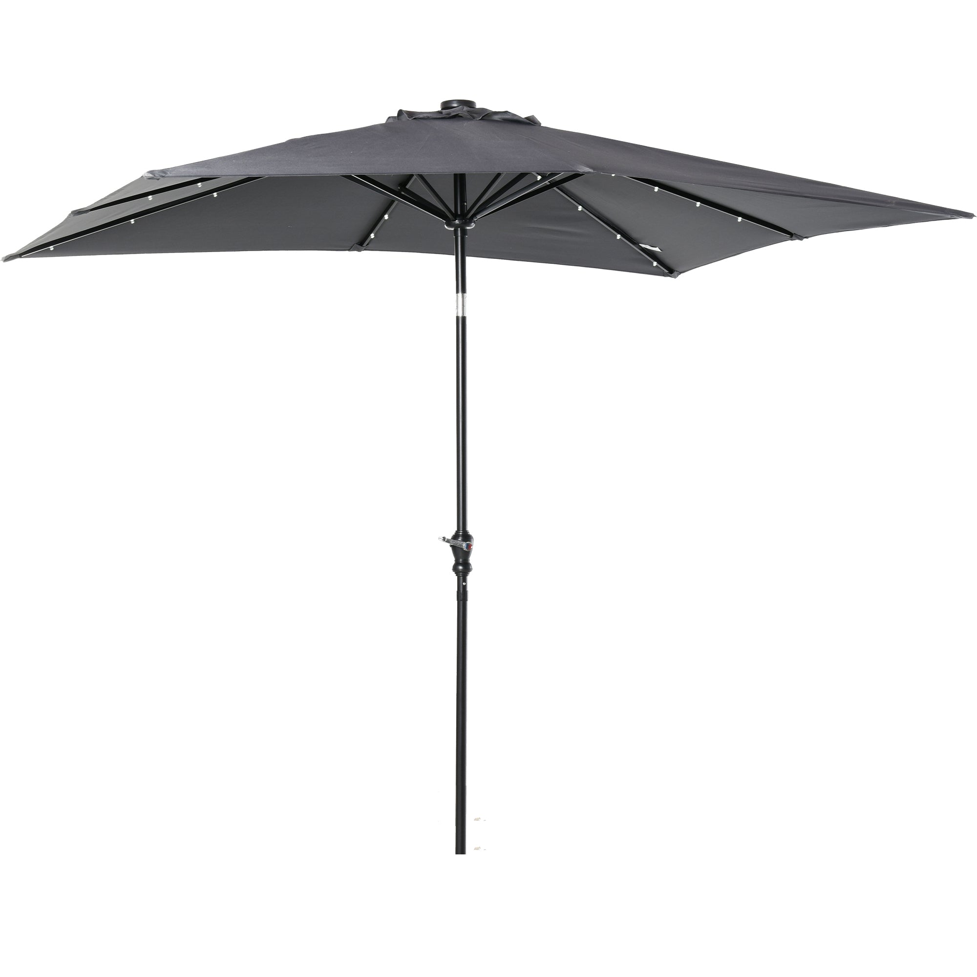 9' x 7' Solar Umbrella, LED Lighted Patio Umbrella for Table or Base with Tilt & Crank, Outdoor Umbrella for Garden, Deck, Backyard, Pool, Beach, Dark Gray