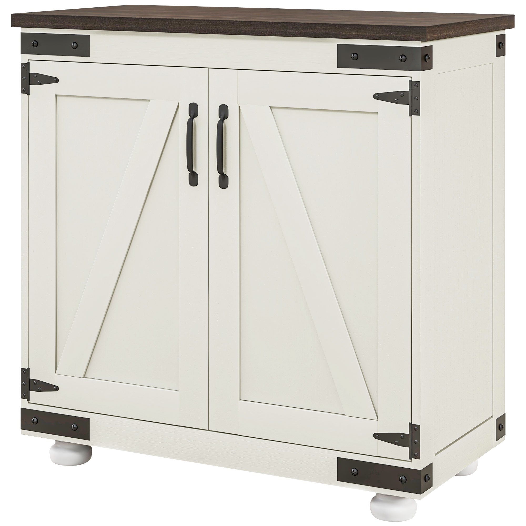 Kitchen Sideboard, Buffet Cabinet with Barn Door and Adjustable Shelf, Distressed White