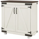 Kitchen Sideboard, Buffet Cabinet with Barn Door and Adjustable Shelf, Distressed White