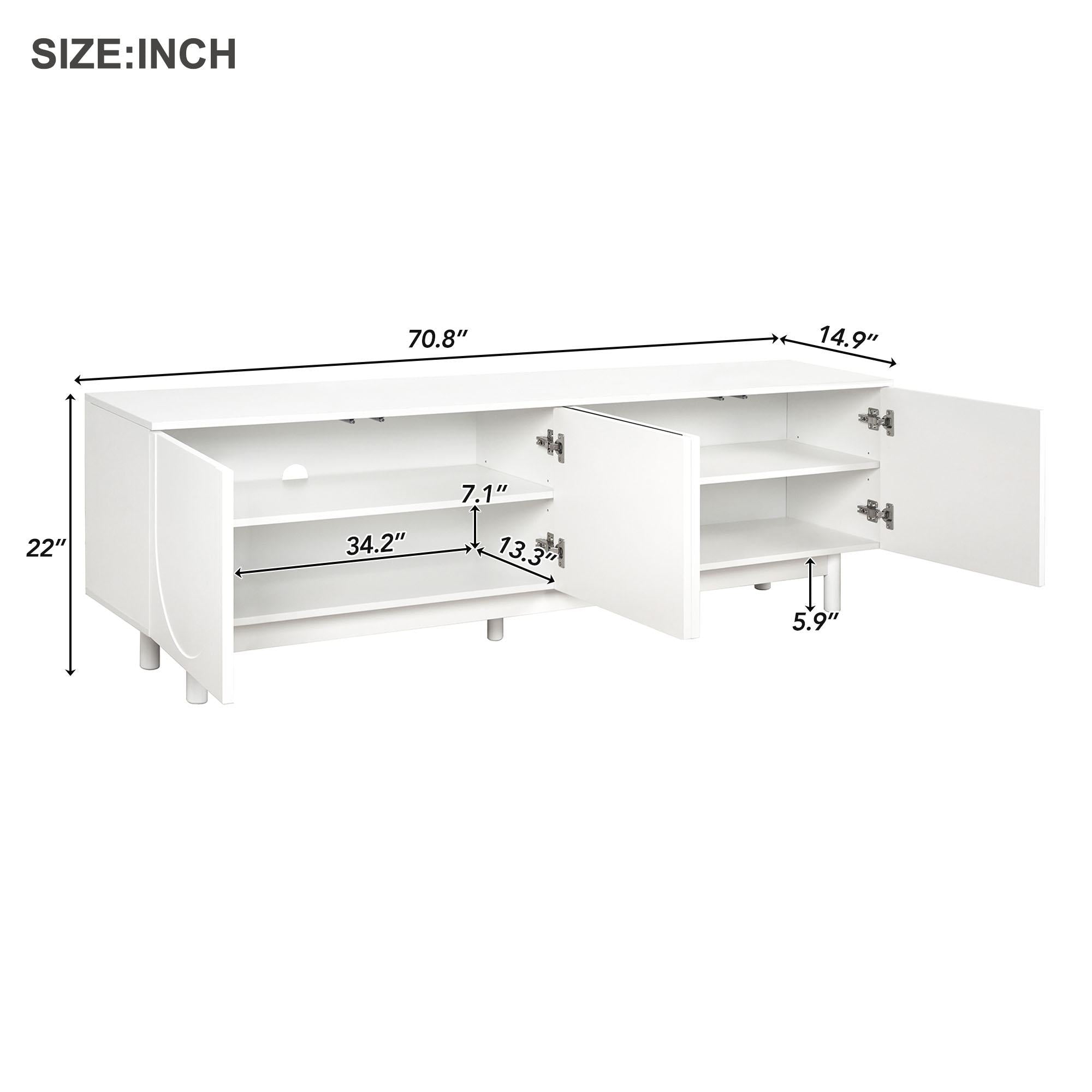 Graceful TV Stand with Arch Cabinets for TVs Up to 78", Minimalist Entertainment Center with Adjustable Shelves and Cable Management, White