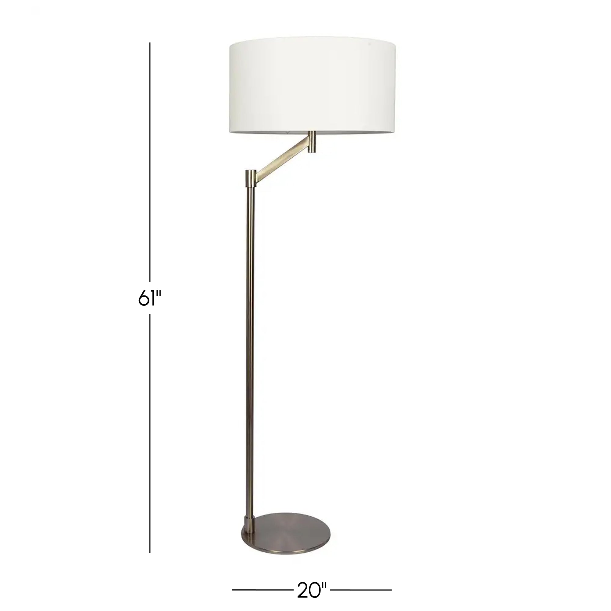 Serene Brushed Nickel Floor Lamp with Rotary Switch, Metal Base, White Linen Shade, 20" L x 20" W x 61" H, White