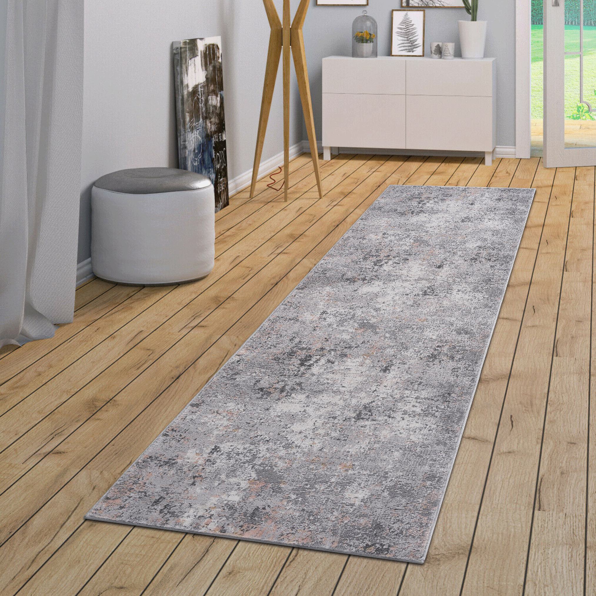 Naar 2x8 Abstract Stain-Resistant Area Rug with Non-Shedding Design, Carpet for Living Room, Bedroom, Home Office, 96" L x 26" W x 0.35" H, Gray