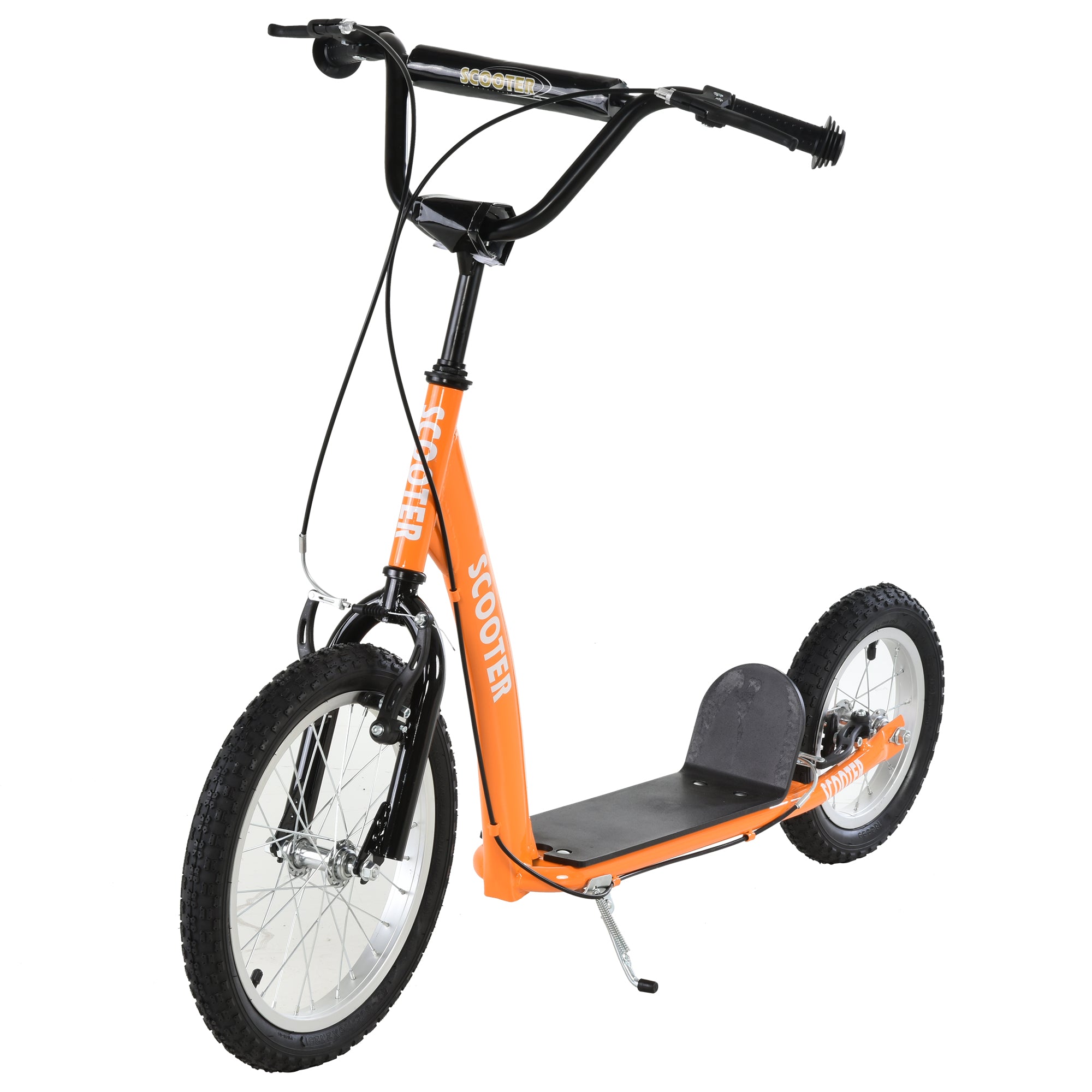 Youth Scooter Kick Scooter for Kids 5+ with Adjustable Handlebar 16" Front and 12" Rear Dual Brakes Inflatable Wheels, Orange
