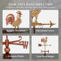 Metal Rooster Weathervane, Roof Mount Wind Direction Indicator, Outdoor Weather Vanes