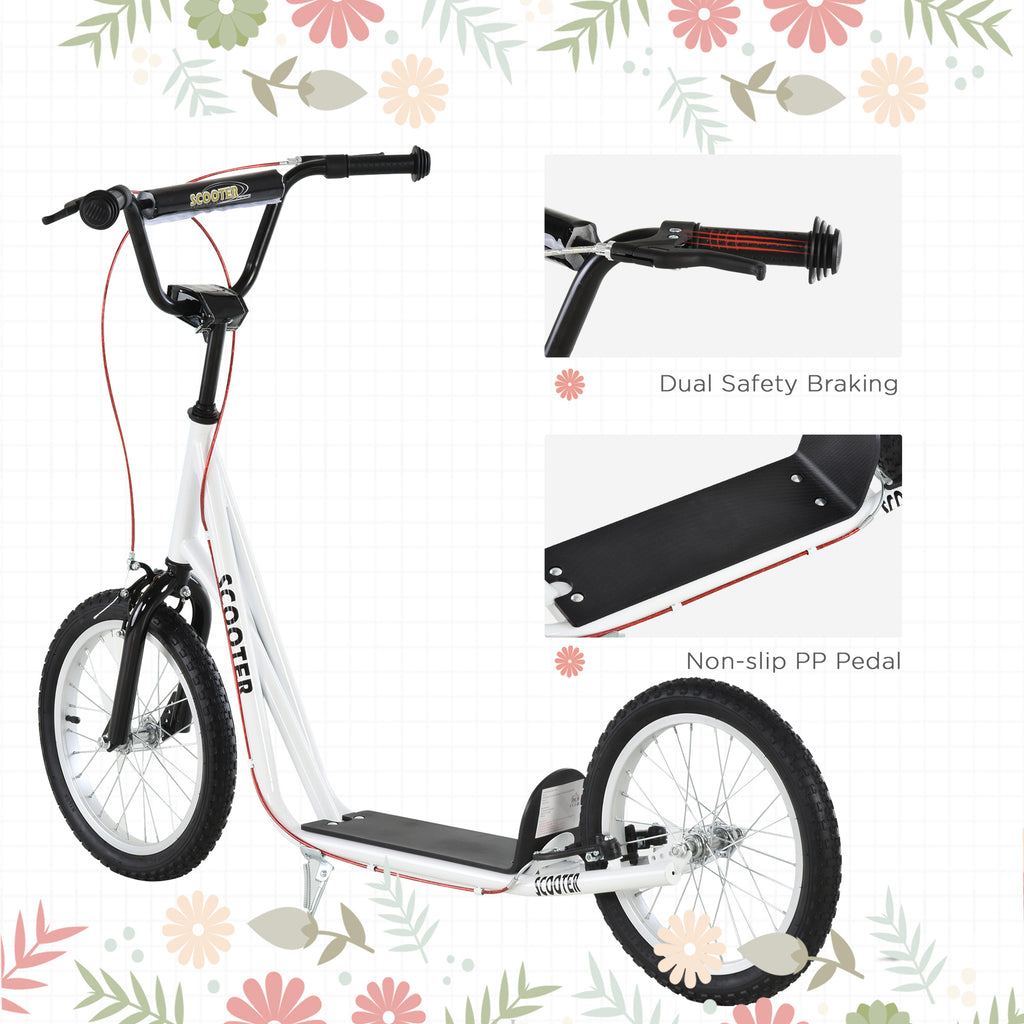 Youth Scooter Kick Scooter for Kids 5+ with Adjustable Handlebar Front and Rear Dual Brakes Inflatable Wheels, White