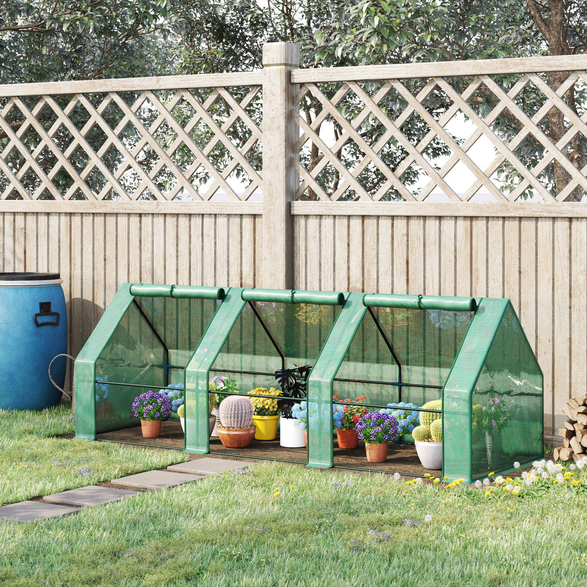9' x 3' x 3' Portable Mini Greenhouse Outdoor Garden with Large Zipper Doors and Water/UV PE Cover, Green