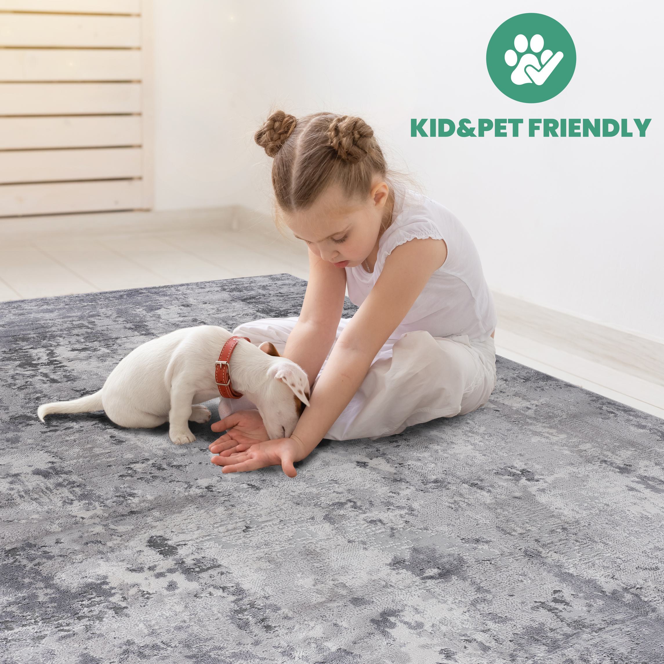 Naar 6x9 Stylish Stain-Resistant Area Rug with Non-Shedding Design, Carpet for Living Room, Bedroom, Home Office, 93" L x 79" W x 0.35" H, Gray
