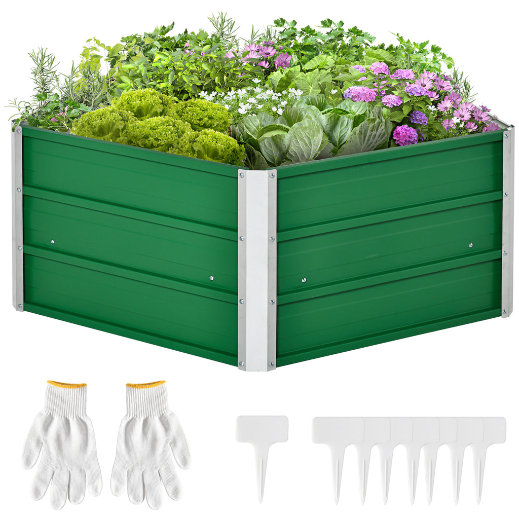 40'' Hexagon Raised Garden Bed, Outdoor Metal Planter Box with Gloves, for Backyard, Patio to Grow Vegetables, Herbs, and Flowers, Green