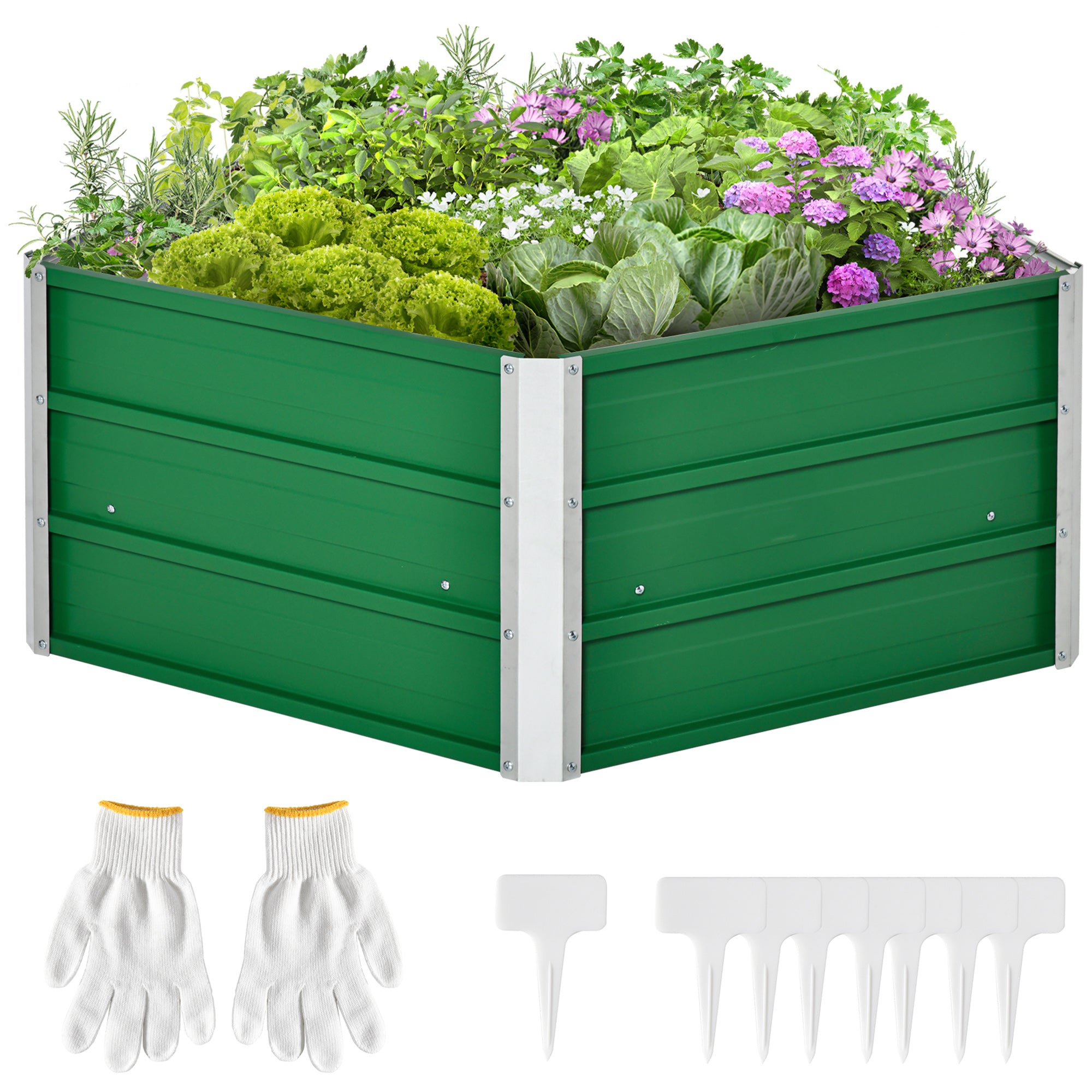 40'' Hexagon Raised Garden Bed, Outdoor Metal Planter Box with Gloves, for Backyard, Patio to Grow Vegetables, Herbs, and Flowers, Green