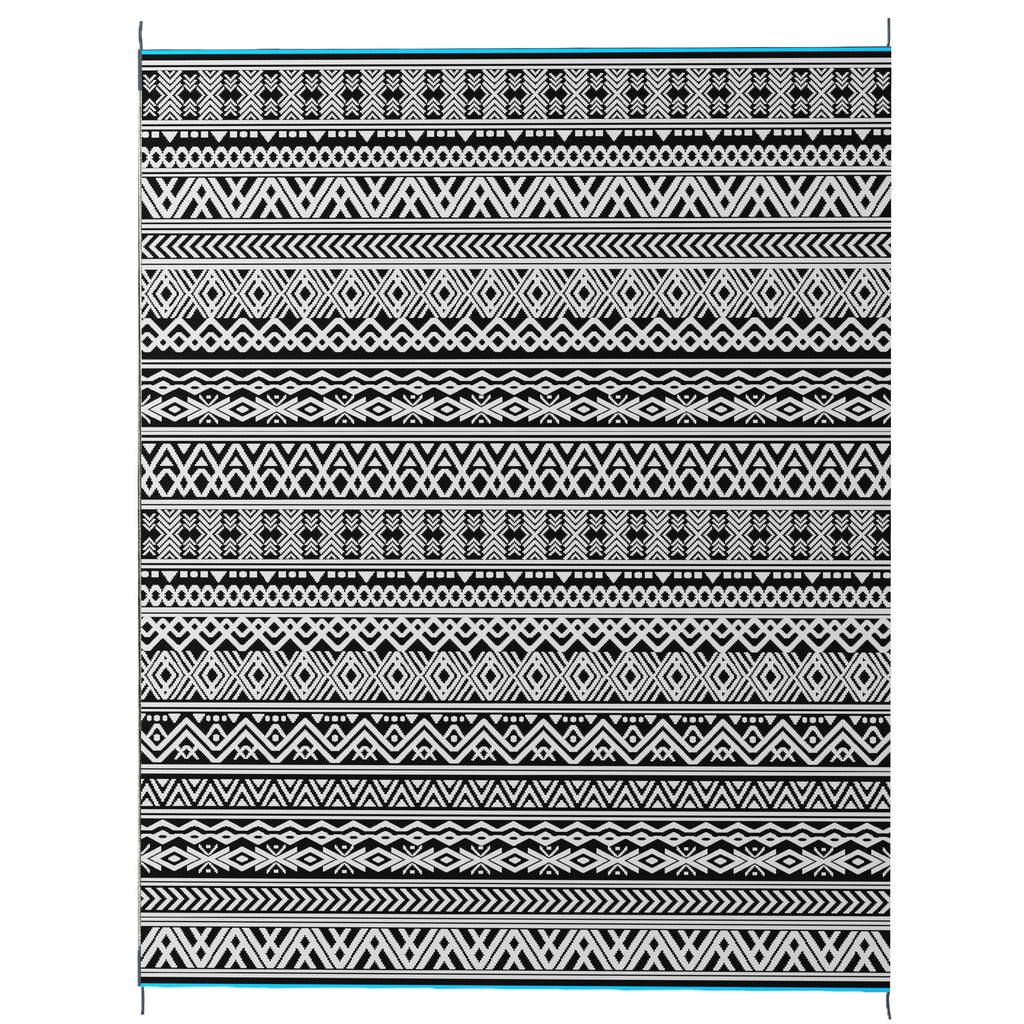 Reversible Outdoor Rug Carpet RV Camping Rugs with Carry Bag, 8' x 10', Gray & Cream White Boho