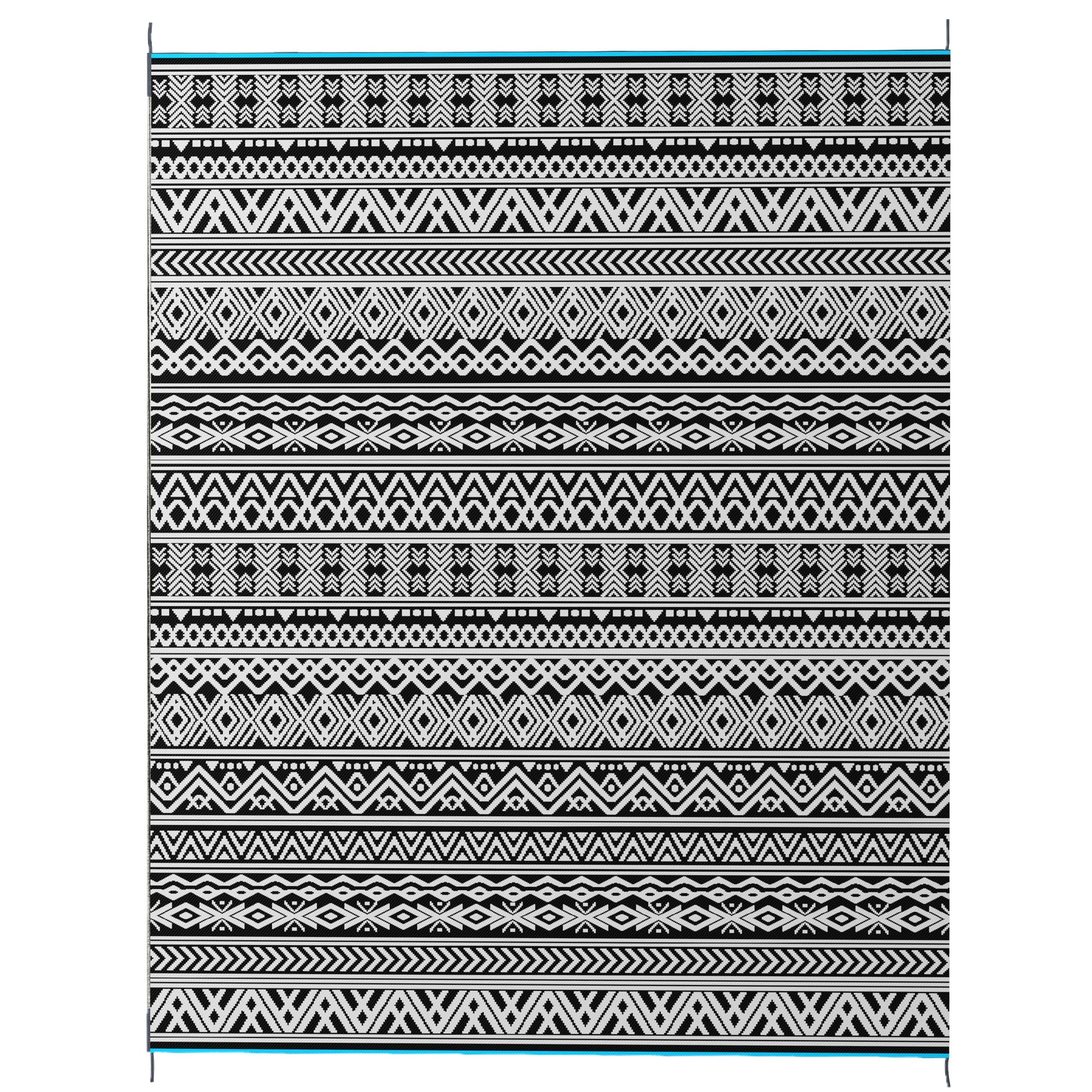 Reversible Outdoor Rug Carpet RV Camping Rugs with Carry Bag, 8' x 10', Gray & Cream White Boho