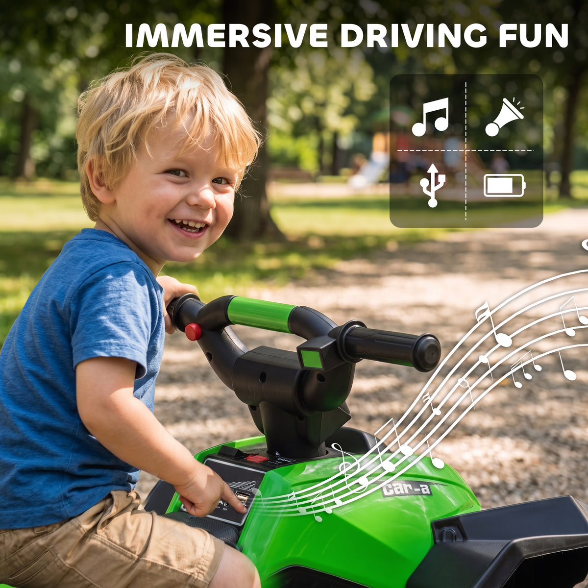 Kids ATV 4 Wheeler, 12V Kids Ride On Toy with Dual Motors, High & Low Speed, Music, Headlights, Up to 3.7 MPH, Green