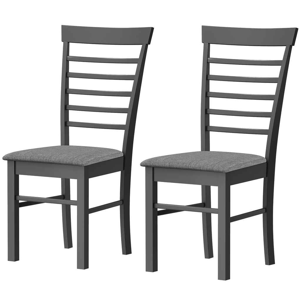 Wooden Dining Chairs Set of 2, Farmhouse Upholstered Kitchen Chairs with Rubber Wood Frame, Black and Gray