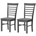 Wooden Dining Chairs Set of 2, Farmhouse Upholstered Kitchen Chairs with Rubber Wood Frame, Black and Gray