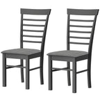Wooden Dining Chairs Set of 2, Farmhouse Upholstered Kitchen Chairs with Rubber Wood Frame, Black and Gray
