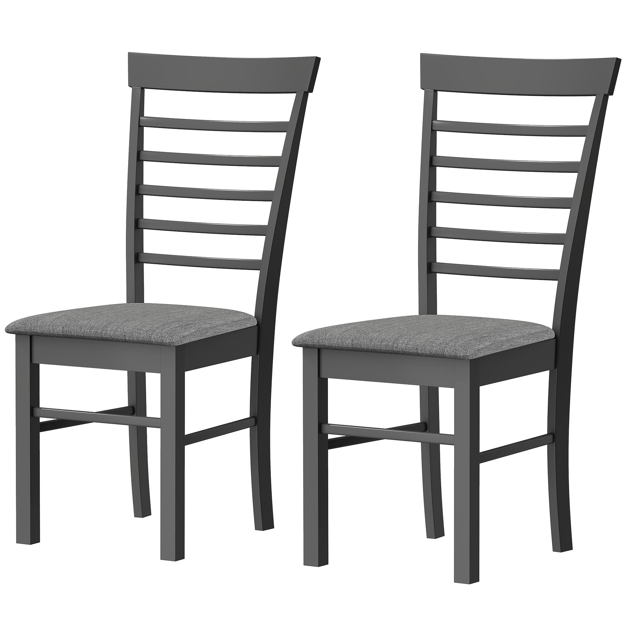 Wooden Dining Chairs Set of 2, Farmhouse Upholstered Kitchen Chairs with Rubber Wood Frame, Black and Gray