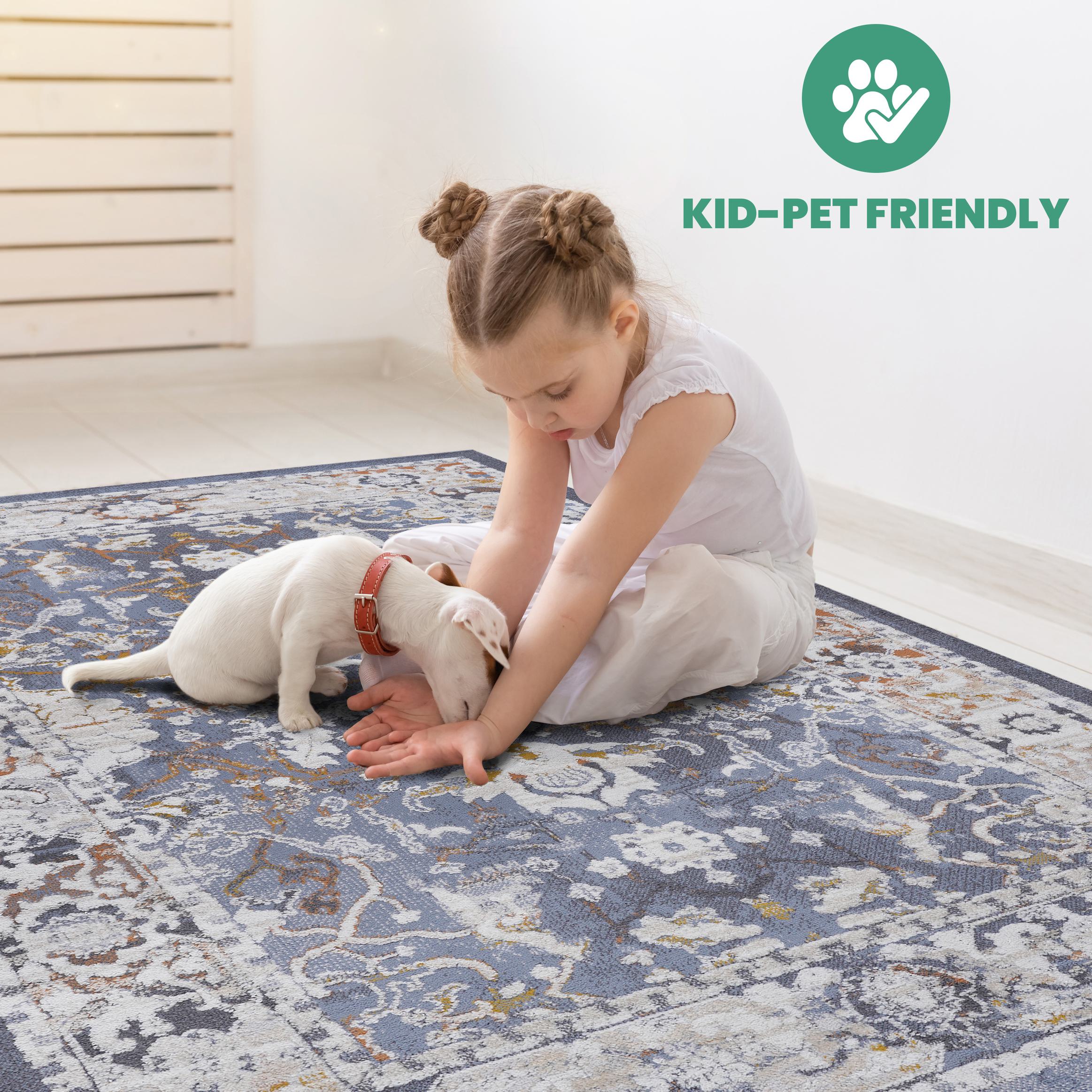 Naar 2x8 Traditional Stain-Resistant Area Rug with Non-Shedding Design and Cotton Backing, Kid and Pet-Friendly Carpet, 96" L x 26" W x 0.3" H, Blue