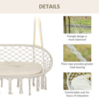 2-Person Hammock Chair Macrame Swing with Soft Cushion, Hanging Cotton Rope Chair for Indoor Outdoor Home Patio Backyard, White