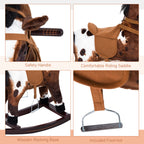 Kids Wooden Plush Ride-On Rocking Horse Chair Toy with Realistic Sounds Dark Brown/White