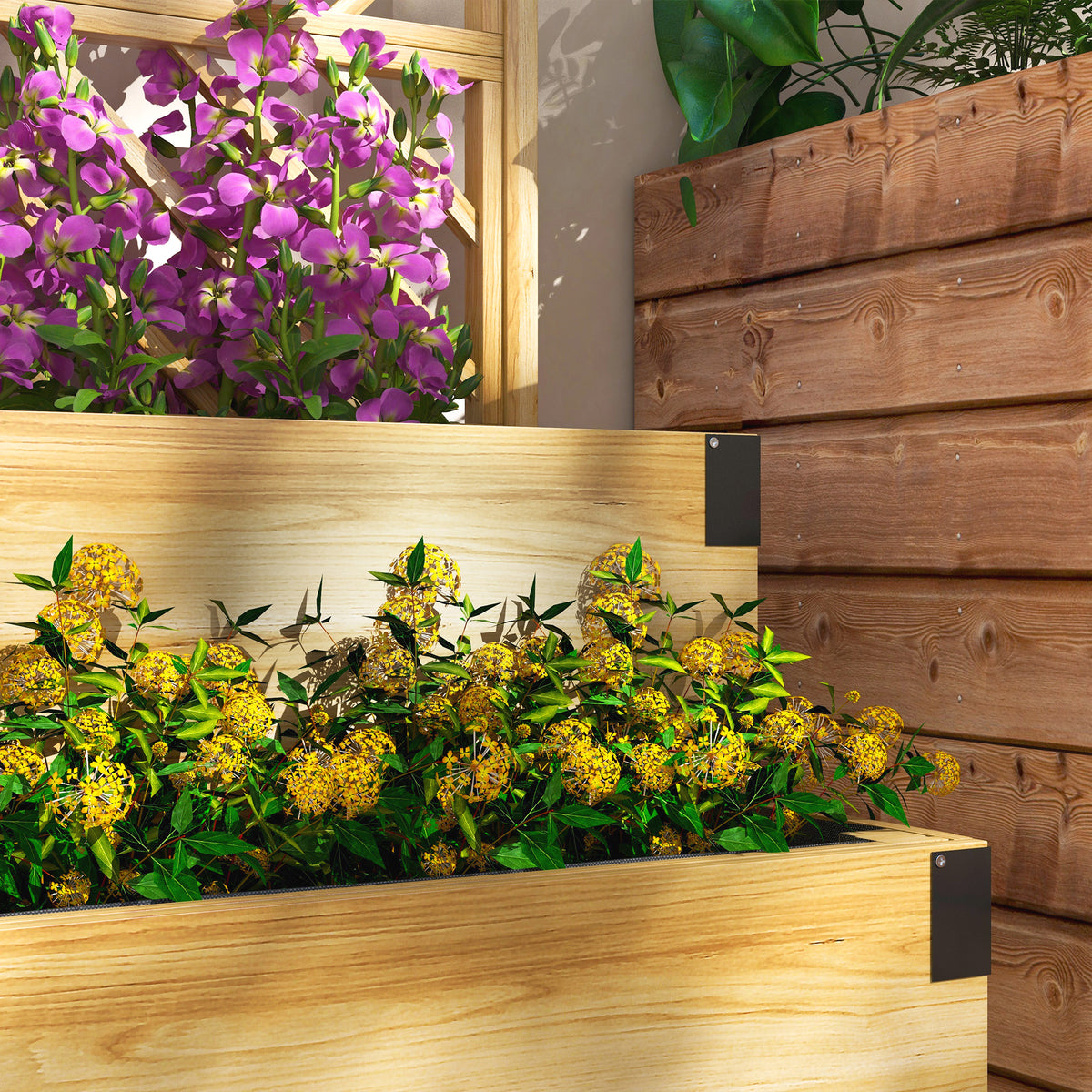 2 Tier Trellis Planter, Wooden Raised Garden Bed, Natural