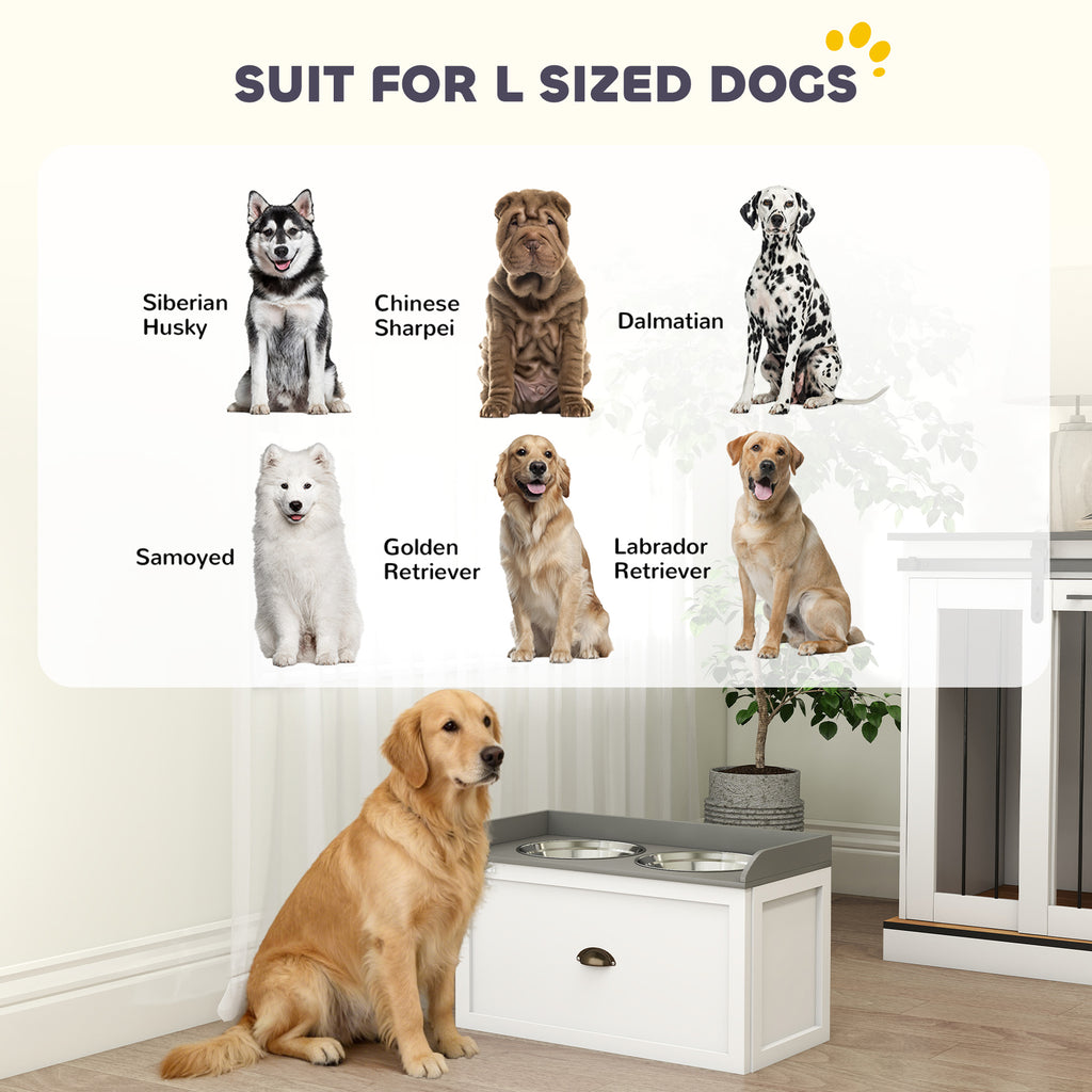Pet Feeding Station Pet Dish Bowl Set with Storage, 2 Elevated Dog Bowls for Large Sized Dogs, White