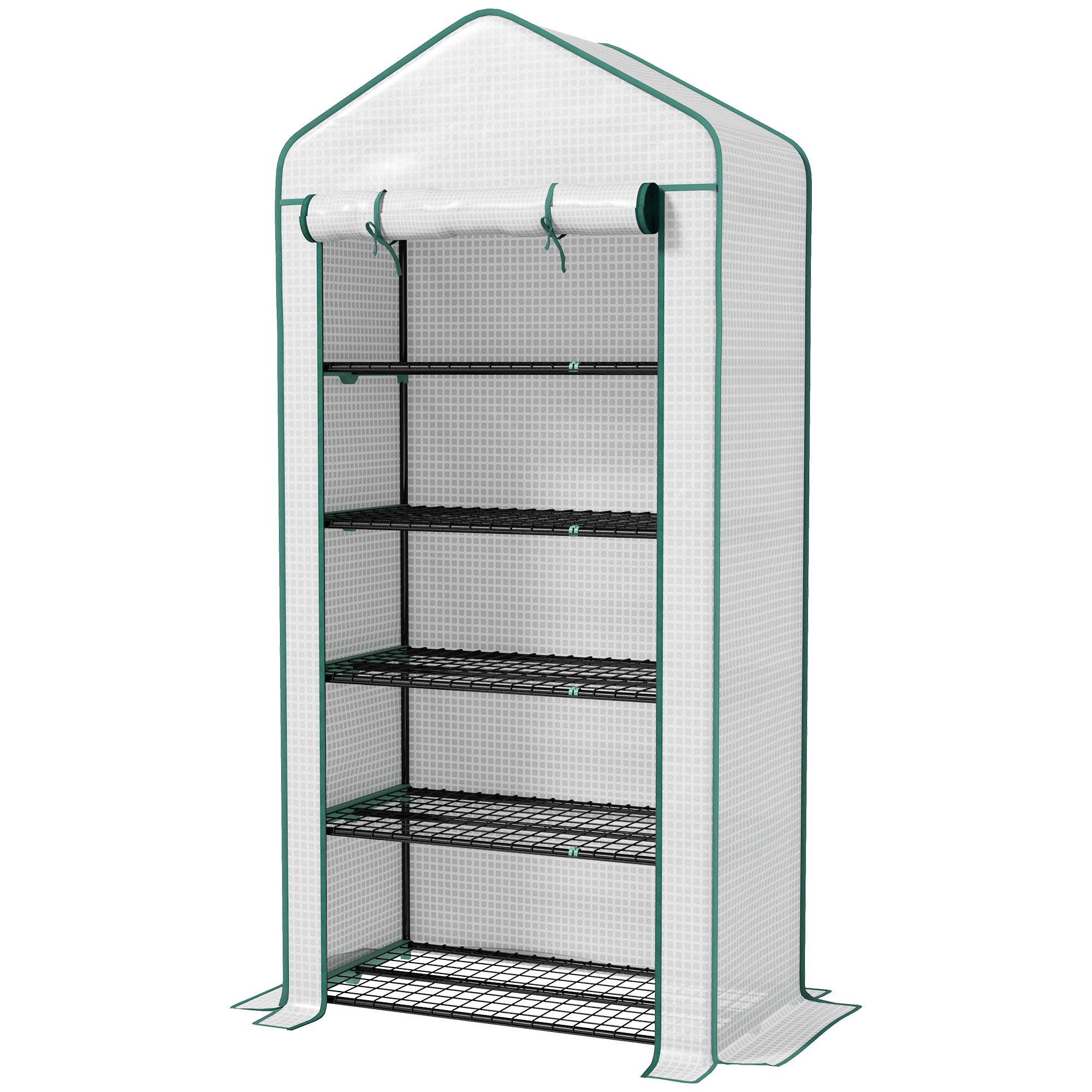 5 Tier Mini Greenhouse, Small Portable Greenhouse with PE Cover, Roll-Up Zippered Door, 76" x 35.4" x 19.3", White