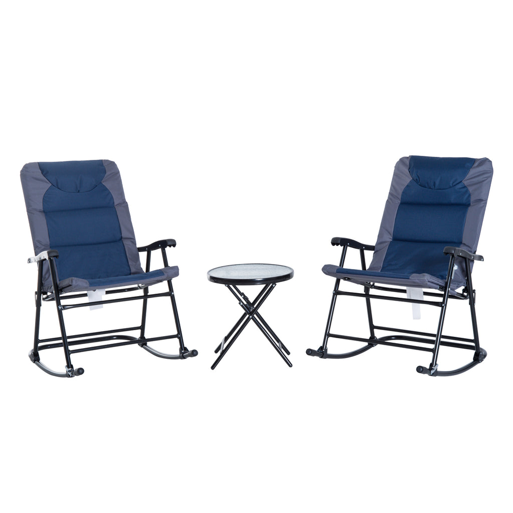 3 Piece Outdoor Folding Rocking Chair and Table Set - Blue and Gray