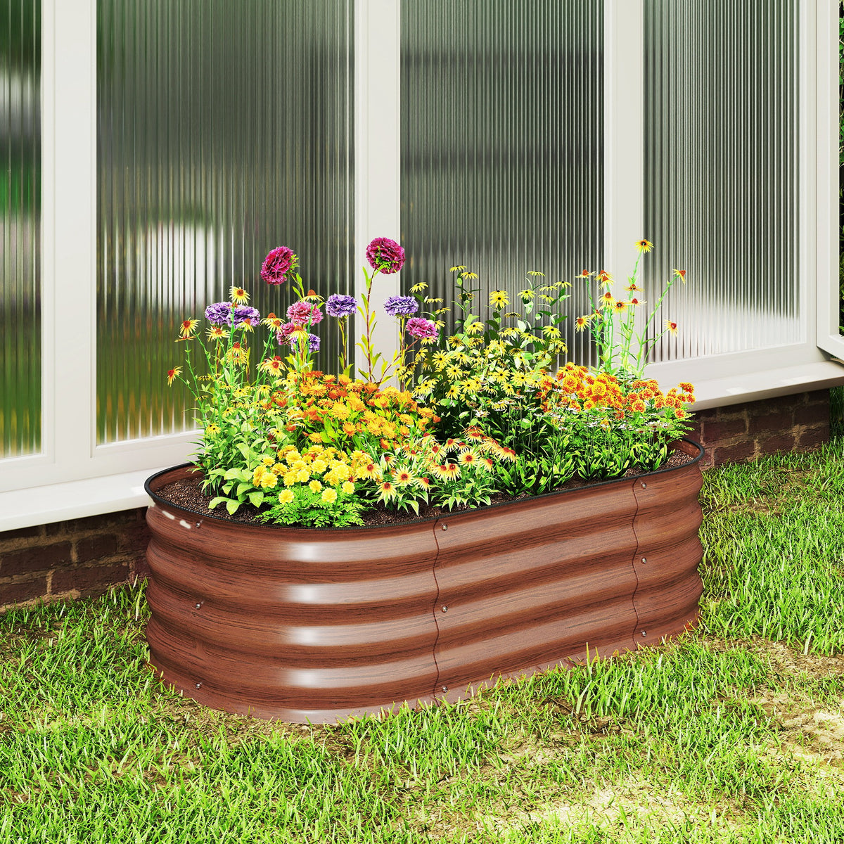 3.4' x 2' x 1' Galvanized Raised Garden Bed Kit, Metal Planter Box with Safety Edging, Brown
