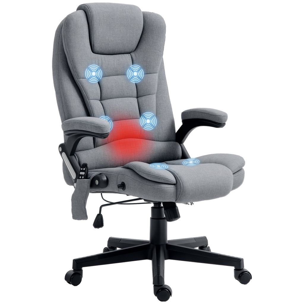 6 Point Vibrating Massage Office Chair with Heat, Linen High Back Massage Desk Chair with Reclining Backrest, Gray