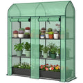 3 Tier Mini Greenhouse, Small Portable Greenhouse with 2 Roll-up Doors, 56.3" x 18.1" x 65", Green